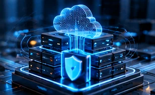 Abstract AI infrastructure, secure servers and cloud technology